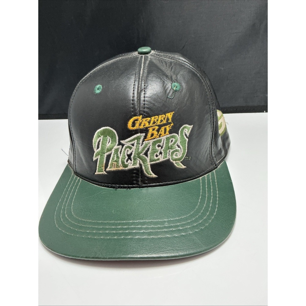 Vintage Leather Modern Green Bay Packers NFL Snap Back Hat Black Green Retro Cap